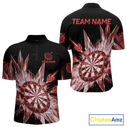 Red Snow Ice Dartboard Men Darts Quarter-Zip Shirt Custom Name & Team Xmas Dart League Shirt NYN2059