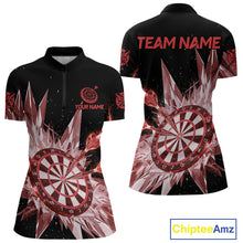 Load image into Gallery viewer, Red Snow Ice Dartboard Women Darts Quarter-Zip Shirt Custom Name &amp; Team Xmas Dart League Shirt NYN2059