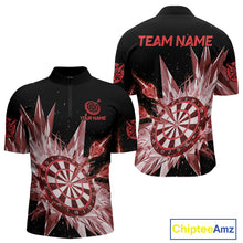 Load image into Gallery viewer, Red Snow Ice Dartboard Men Darts Quarter-Zip Shirt Custom Name &amp; Team Xmas Dart League Shirt NYN2059
