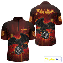 Load image into Gallery viewer, Red Flaming Eagle Dartboard Men Darts Quarter-Zip Shirt Custom Name &amp; Team Dart League Shirt NYN2060
