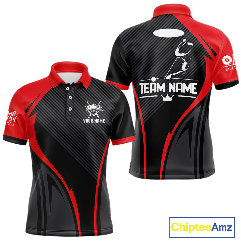 Black And Red Human Play Pool 8 Ball Men's Billiard Shirt Custom Billiard Team League Attire NYN2556