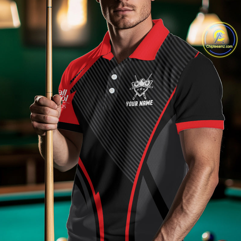 Black And Red Human Play Pool 8 Ball Men's Billiard Shirt Custom Billiard Team League Attire NYN2556