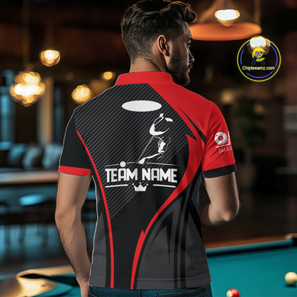 Black And Red Human Play Pool 8 Ball Men's Billiard Shirt Custom Billiard Team League Attire NYN2556