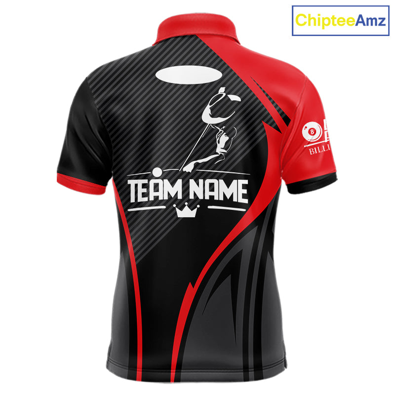 Black And Red Human Play Pool 8 Ball Men's Billiard Shirt Custom Billiard Team League Attire NYN2556