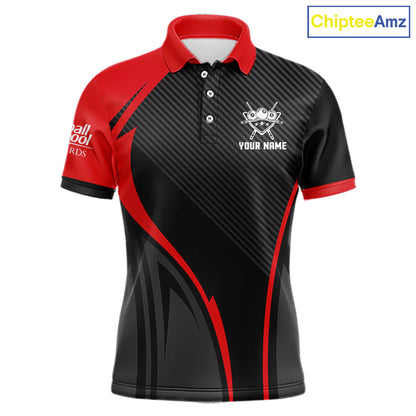 Black And Red Human Play Pool 8 Ball Men's Billiard Shirt Custom Billiard Team League Attire NYN2556