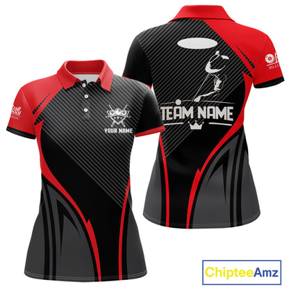Black And Red Human Play Pool 8 Ball Women's Billiard Shirt Custom Billiard Team League Attire NYN2556