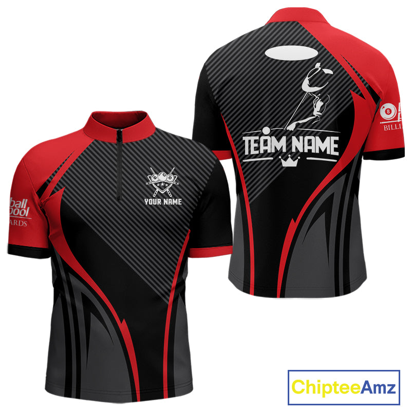 Black And Red Human Play Pool 8 Ball Men's Billiard Shirt Custom Billiard Team League Attire NYN2556