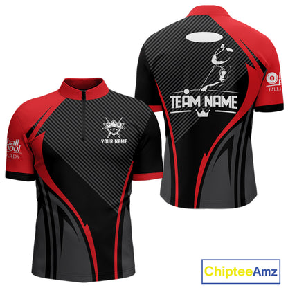 Black And Red Human Play Pool 8 Ball Men's Billiard Shirt Custom Billiard Team League Attire NYN2556