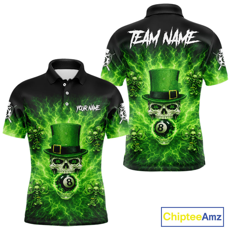 Flaming Shamrock Skull Pool 8 Ball Men Billiard Shirt Custom St Patrick's Day Billiard Team Attire NYN2561