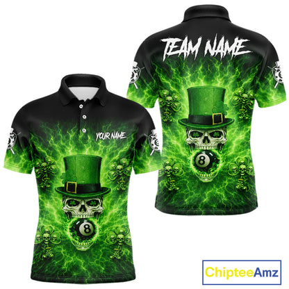 Flaming Shamrock Skull Pool 8 Ball Men Billiard Shirt Custom St Patrick's Day Billiard Team Attire NYN2561