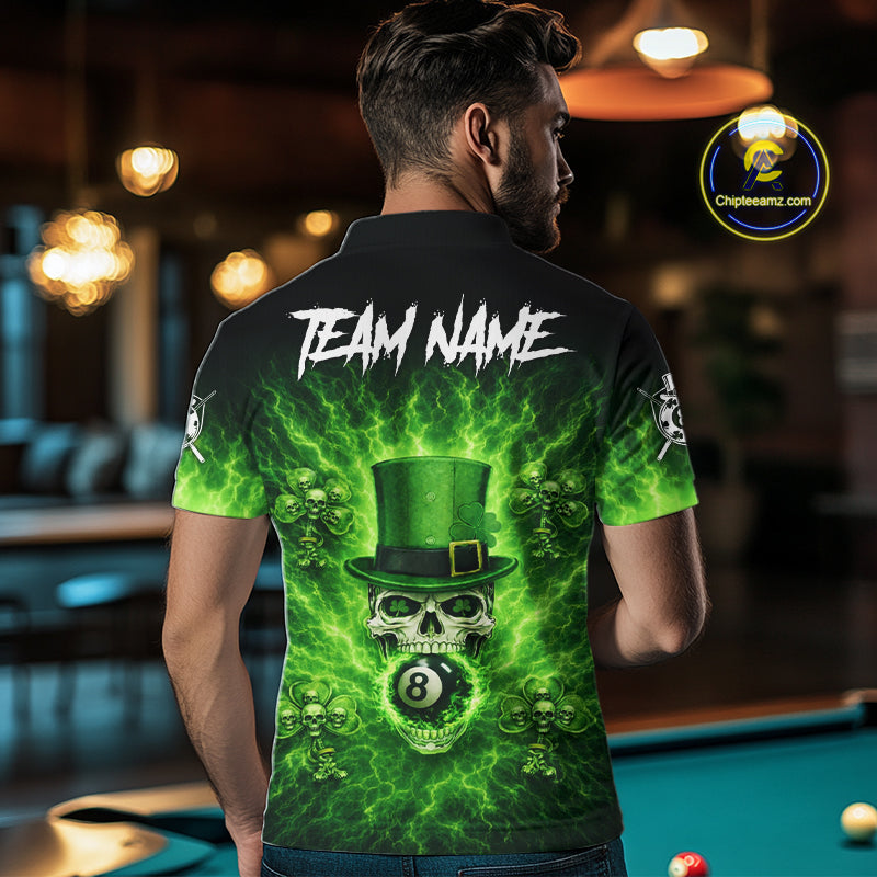 Flaming Shamrock Skull Pool 8 Ball Men Billiard Shirt Custom St Patrick's Day Billiard Team Attire NYN2561