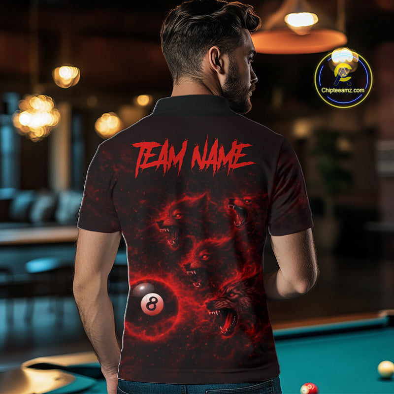 Horror Wolfs Red Flames Smoke Pool 8 Ball Men Billiard Shirt Custom Ball Billiard Team Attire NYN2562