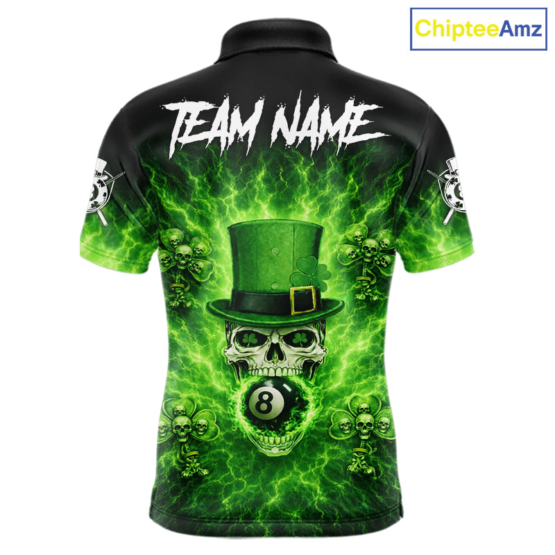 Flaming Shamrock Skull Pool 8 Ball Men Billiard Shirt Custom St Patrick's Day Billiard Team Attire NYN2561
