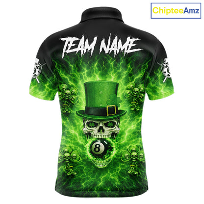 Flaming Shamrock Skull Pool 8 Ball Men Billiard Shirt Custom St Patrick's Day Billiard Team Attire NYN2561