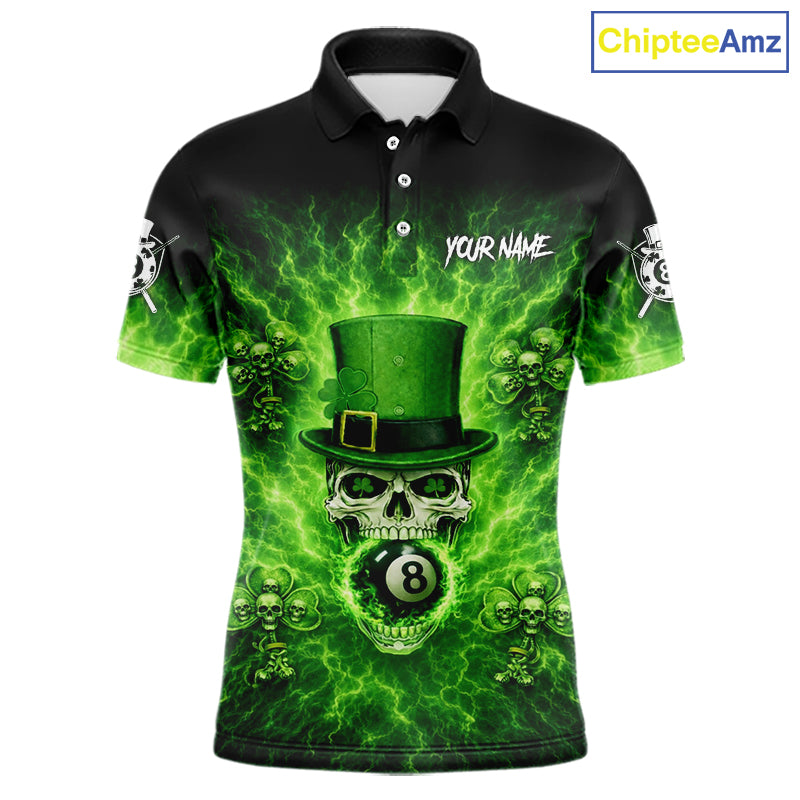 Flaming Shamrock Skull Pool 8 Ball Men Billiard Shirt Custom St Patrick's Day Billiard Team Attire NYN2561