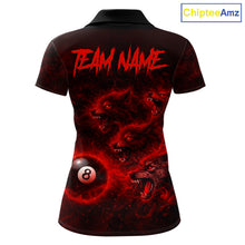 Load image into Gallery viewer, Horror Wolfs Red Flames Smoke Pool 8 Ball Women's Billiard Shirt Custom Ball Billiard Team Attire NYN2562
