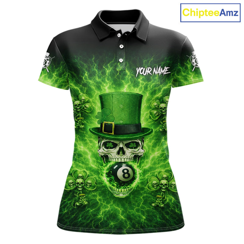 Flaming Shamrock Skull Pool 8 Ball Women's Billiard Shirt Custom St Patrick's Day Billiard Team Attire NYN2561