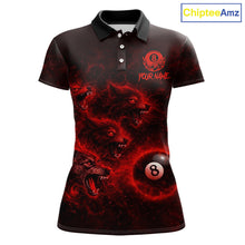 Load image into Gallery viewer, Horror Wolfs Red Flames Smoke Pool 8 Ball Women's Billiard Shirt Custom Ball Billiard Team Attire NYN2562