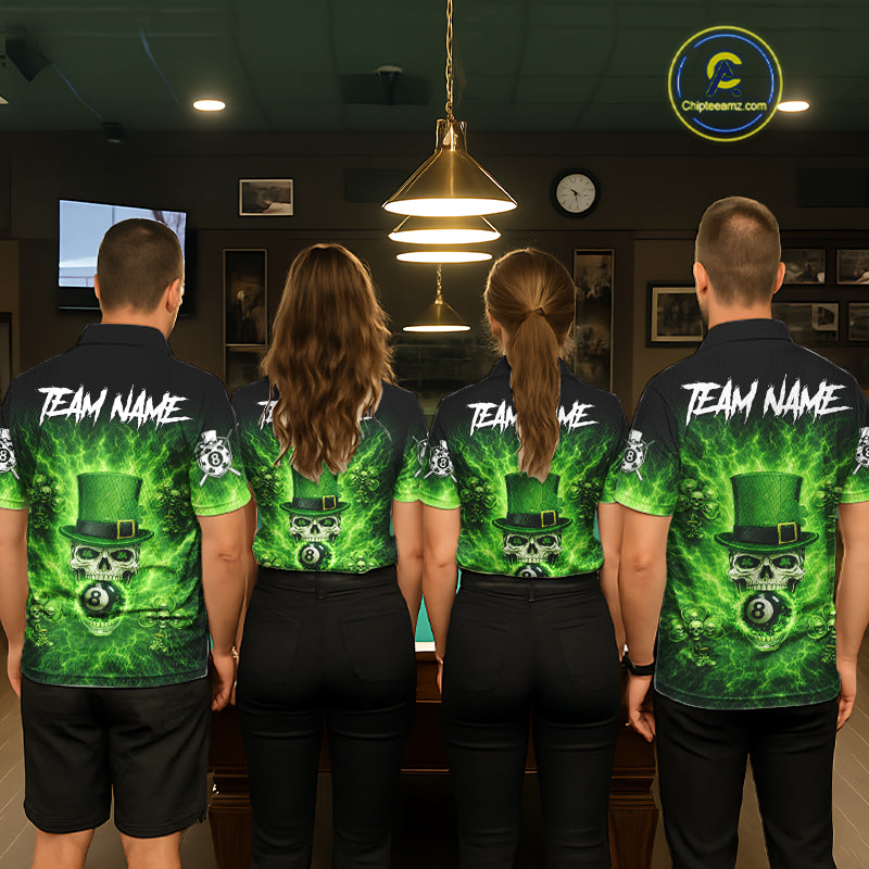 Flaming Shamrock Skull Pool 8 Ball Women's Billiard Shirt Custom St Patrick's Day Billiard Team Attire NYN2561