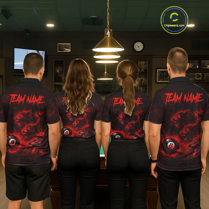 Horror Wolfs Red Flames Smoke Pool 8 Ball Men Billiard Shirt Custom Ball Billiard Team Attire NYN2562