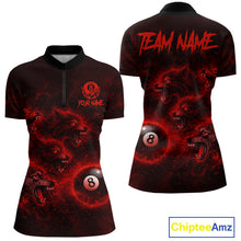 Load image into Gallery viewer, Horror Wolfs Red Flames Smoke Pool 8 Ball Women's Billiard Shirt Custom Ball Billiard Team Attire NYN2562