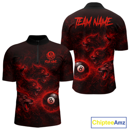 Horror Wolfs Red Flames Smoke Pool 8 Ball Men Billiard Shirt Custom Ball Billiard Team Attire NYN2562