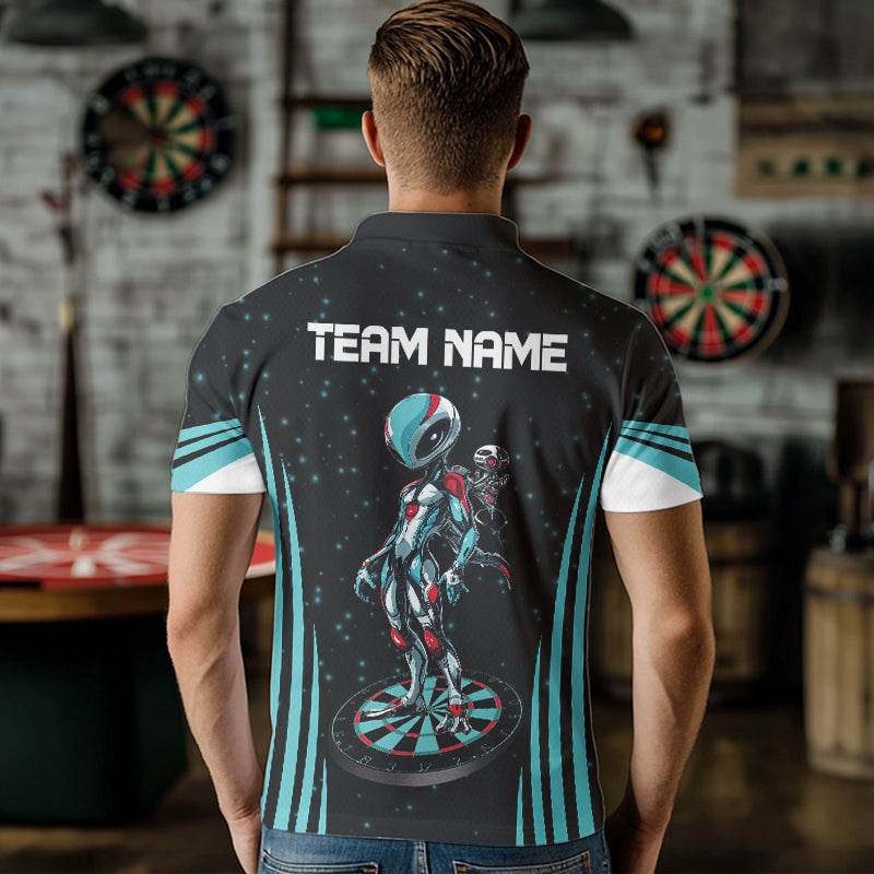 Custom Turquoise Alien And Dartboards Dart Shirts For Men, Dart Jerseys NYN0027