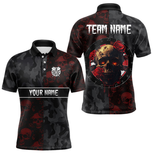 Red Rose Skulls And Dartboard Style Dart Shirts For Men, Custom Dart Jerseys NYN0028