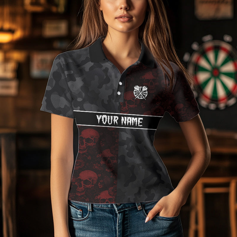 Red Rose Skulls And Dartboard Style Dart Shirts For Women, Custom Dart Jerseys NYN0028