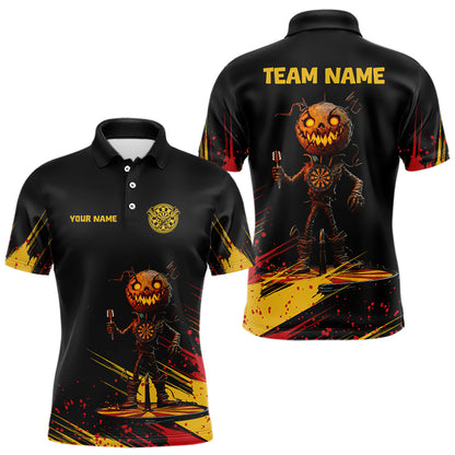 Custom Black-Yellow Pumpkins Funny Halloween Dart Shirts For Men Dart Tournament Jerseys NYN0030