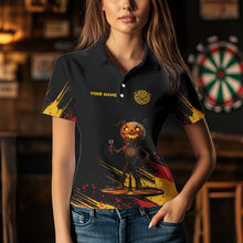 Load image into Gallery viewer, Custom Black-Yellow Pumpkins Funny Halloween Dart Shirts For Women Dart Tournament Jerseys NYN0030