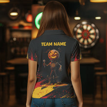 Load image into Gallery viewer, Custom Black-Yellow Pumpkins Funny Halloween Dart Shirts For Women Dart Tournament Jerseys NYN0030
