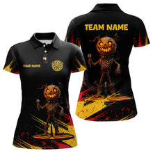 Load image into Gallery viewer, Custom Black-Yellow Pumpkins Funny Halloween Dart Shirts For Women Dart Tournament Jerseys NYN0030