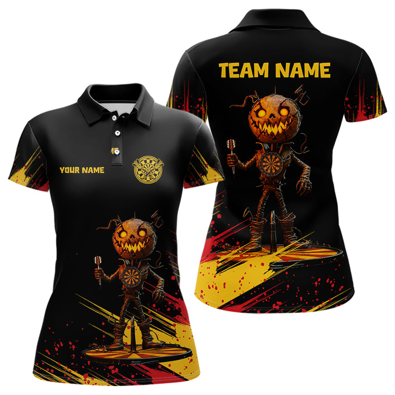 Custom Black-Yellow Pumpkins Funny Halloween Dart Shirts For Women Dart Tournament Jerseys NYN0030