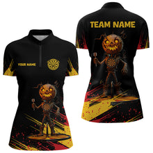 Load image into Gallery viewer, Custom Black-Yellow Pumpkins Funny Halloween Dart Shirts For Women Dart Tournament Jerseys NYN0030