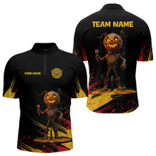 Load image into Gallery viewer, Custom Black-Yellow Pumpkins Funny Halloween Dart Shirts For Men Dart Tournament Jerseys NYN0030