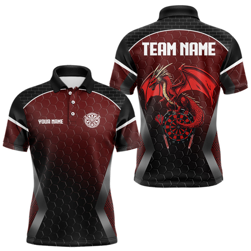 Custom Black And Red Hexagon Dragon Dartboard Dart Shirts For Men Dart Team Jerseys NYN0031