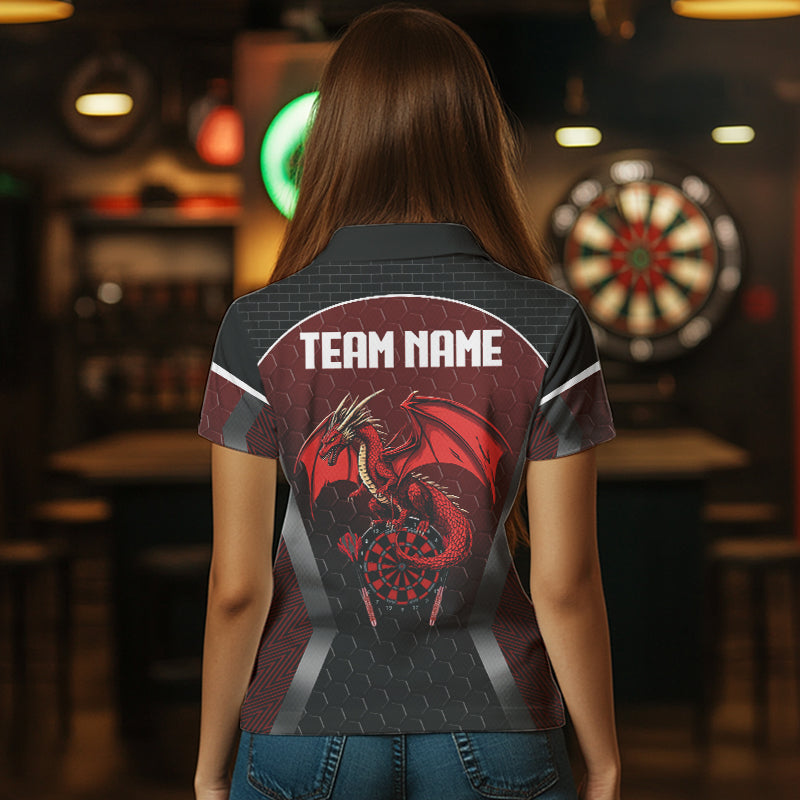 Custom Black And Red Hexagon Dragon Dartboard Dart Shirts For Women Dart Team Jerseys NYN0031