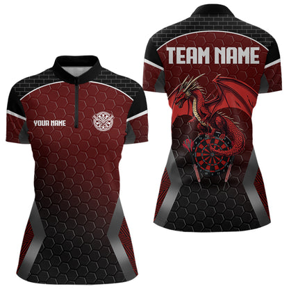 Custom Black And Red Hexagon Dragon Dartboard Dart Shirts For Women Dart Team Jerseys NYN0031