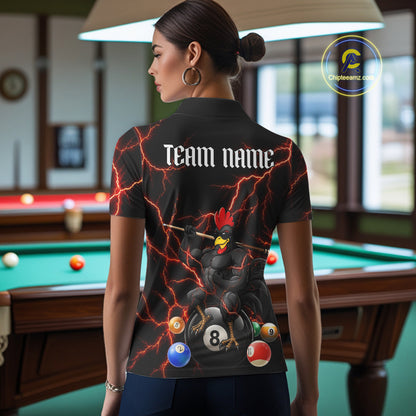 Funny Rooster 8 Ball Billiard Shirt For Women Custom Thunder Red Billiard Pool Shirt, Billiard Attire NYN3145
