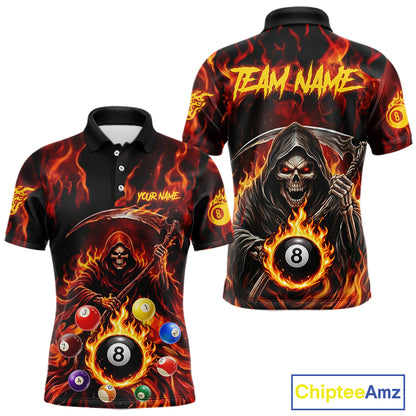 Grim Reaper 8 Ball Billiard Shirt For Men Custom Red Flames 8 Ball Pool Billiard Team Attire NYN3146