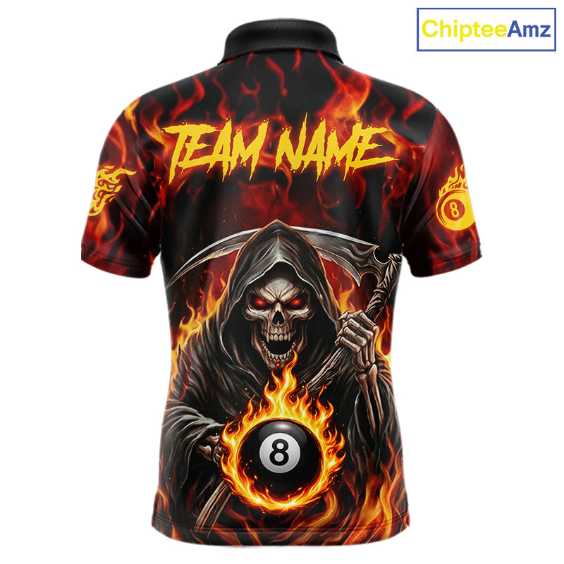 Grim Reaper 8 Ball Billiard Shirt For Men Custom Red Flames 8 Ball Pool Billiard Team Attire NYN3146