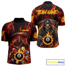 Load image into Gallery viewer, Grim Reaper 8 Ball Billiard Shirt For Men Custom Red Flames 8 Ball Pool Billiard Team Attire NYN3146