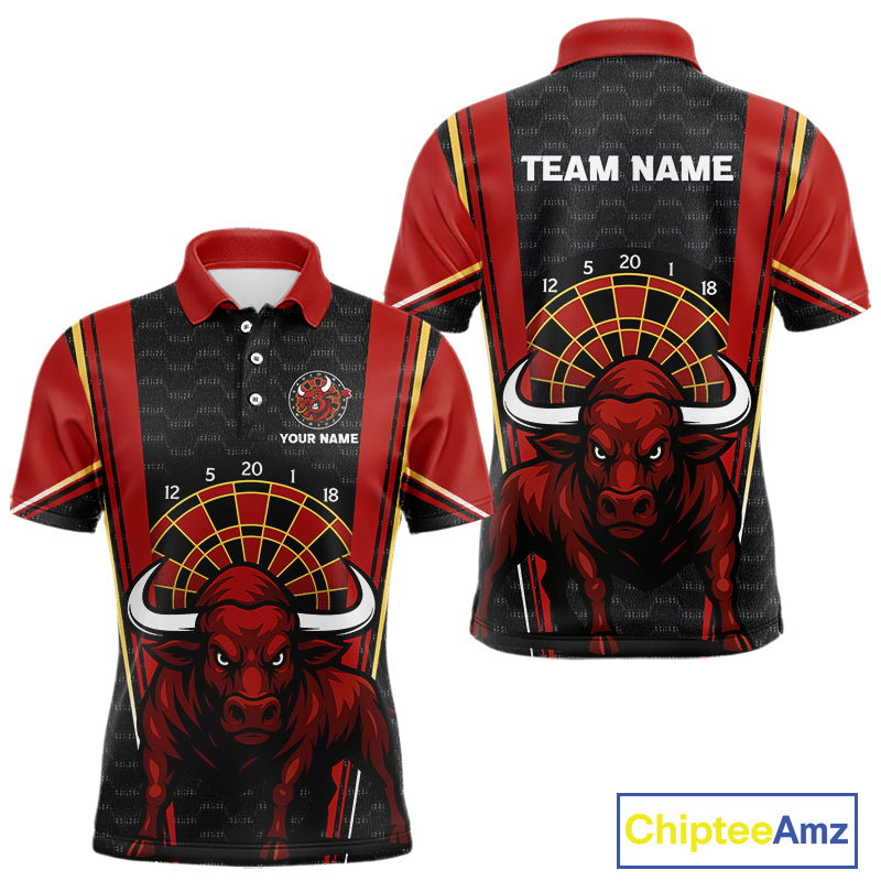 Red Powerful Bull Darts Dartboard Shirt For Men - Custom Team & Player Name NYN0359