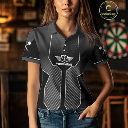 Dart Arrow & Lion Head Black Darts Shirt For Women - Custom Team & Player Name NYN0362