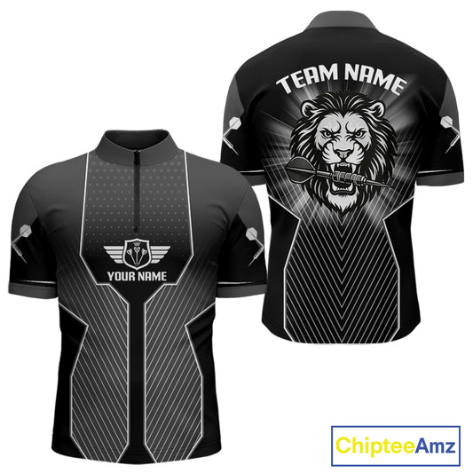 Dart Arrow & Lion Head Black Darts Shirt For Men - Custom Team & Player Name NYN0362