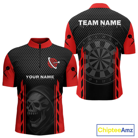 Black & Red Grim Reaper Dartboard Darts Shirt For Men Custom Team Name NYN0365