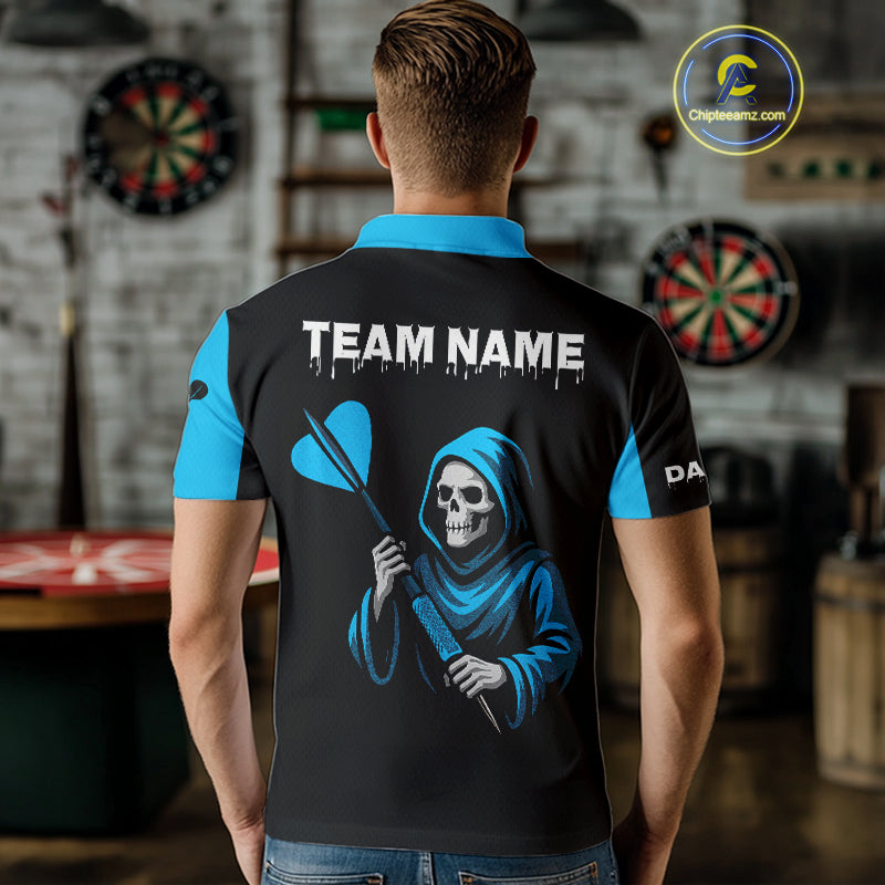 Blue Grim Reaper Holding Dart Arrow Darts Shirt For Men Custom Team Name NYN0367