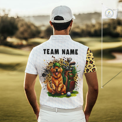 Golden Retriever Golf Shirt Custom Yellow Leopard Pattern Funny Splatter Golf Polos For Men NYN3334