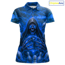 Load image into Gallery viewer, Lightning Thunder Skull Reaper Bowling Polo Shirt For Women Custom Team Bowling League Jersey Personalized Bowler Uniform Blue Skull Bowling Apparel